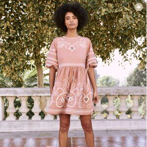 The Great. The Peninsula Dress in Sandy Peach Western Embroidery Size XS